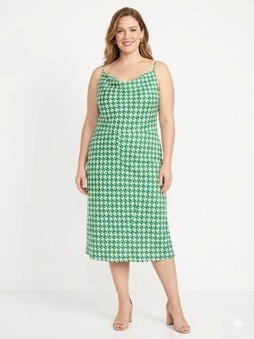 Ava & Viv Green and White Geometric Slip Dress with Thin Straps